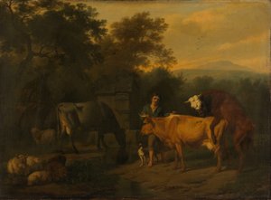 Landschap met herder en vee